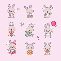 Cute Bunny Kawaii Character Sticker Set