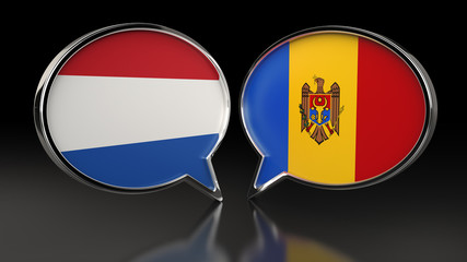 Obraz premium Netherlands and Moldova flags with Speech Bubbles. 3D illustration
