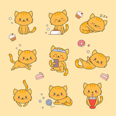 Cute Kitten Kawaii Character Sticker Set