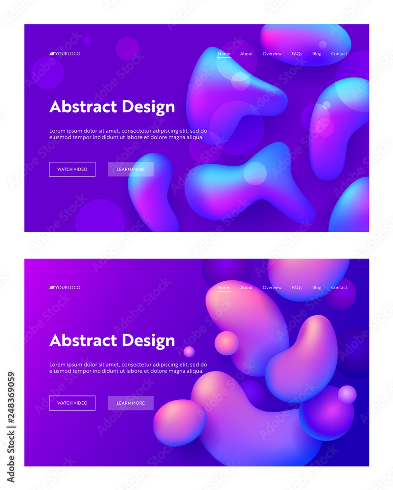 Poster purple abstract realistic drop shape landing page background set. futuristic digital 3d gradient pat