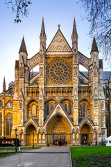 Fototapeta na wymiar London, United Kingdom - Northern entrance to the royal Westminster Abbey, formally Collegiate Church of St. Peter at Westminster at the Dean’s Yard in Central London