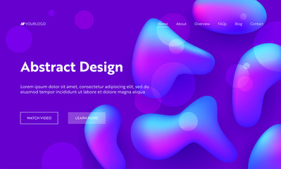 Purple Abstract Liquid Drop Shape Landing Page Background. Futuristic Digital Ink Style Gradient Pattern. Creative Soft Neon Fluid Backdrop for Website Web Page. Flat Cartoon Vector Illustration