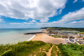 BRIDPORT, DORSET, UK - 6JUN2018: West Bay, seen from Cliffs to the East.