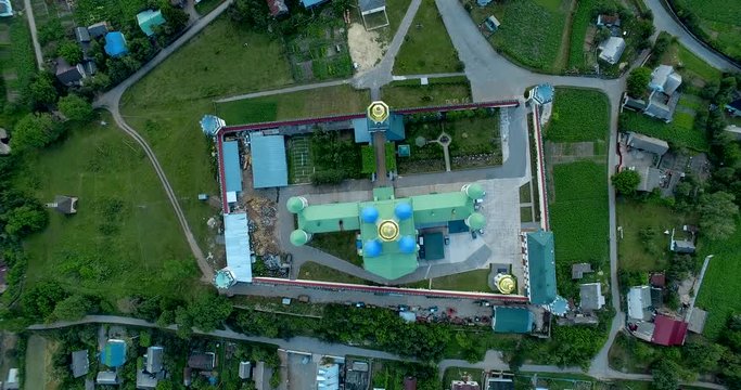 Holy Trinity Monastery of the UOC-MP. City of Ostrog. Ukraine, Rivne region, Aerial drone view
