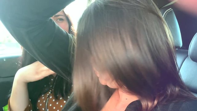 Woman in car with friend with stinky armpit disgusted funny comedy