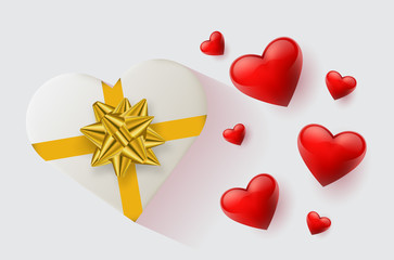 Festive wallpaper decorated with hearts and gifts. Vector illustration