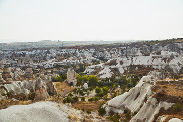 Views of Cappadocia volcanic kanyon cave houses in Turkey