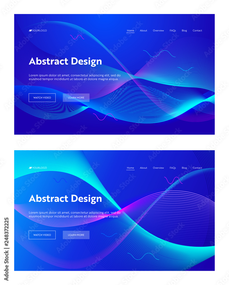 Poster blue abstract frequency wave shape landing page background set. futuristic technology digital motion