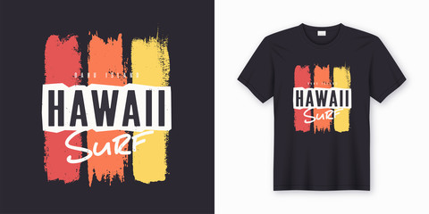 Fototapeta premium Surf in Hawaii. Stylish graphic tee design, poster, print.