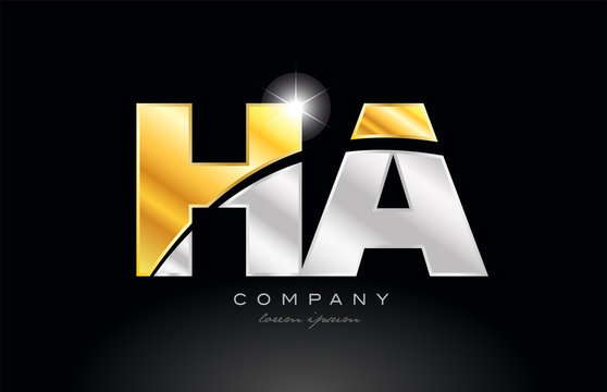 combination letter ha h a alphabet with gold silver grey metal logo