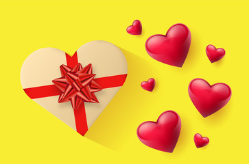 Festive wallpaper decorated with hearts and gifts. Vector illustration