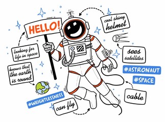 sketch astronaut in a spacesuit comic attributes