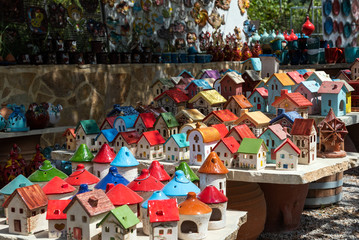 Handmade color ceramic houses made at Crete island, Greece