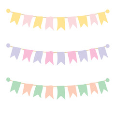 Multicolored bright buntings garlands isolated on white background. Vector illustration.