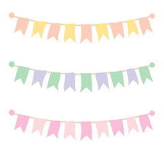 Multicolored bright buntings garlands isolated on white background. Vector illustration.