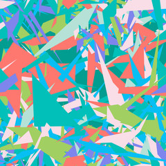 Abstract seamless pattern with colorful chaotic triangles, polygons. Infinity triangular messy geometric pattern. Vector illustration.     