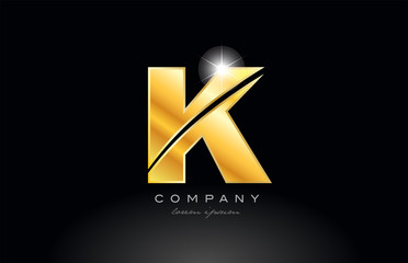 letter k gold golden alphabet metal logo icon design