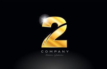 Obraz na płótnie Canvas number 2 gold golden metal logo icon design