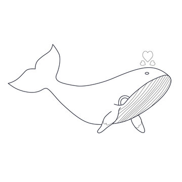 recommend clip art: Vector illustration of cartoon whale with hearts splashes, ideal for coloring book