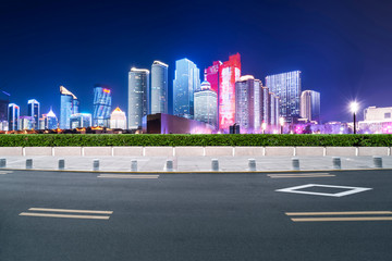 Highway Road and Skyline of Modern Urban Architecture in Qingdao..