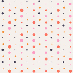 Messy dots on beige background. Festive seamless pattern with round shapes. Dotted texture for wrapping paper, web. Vector illustration.