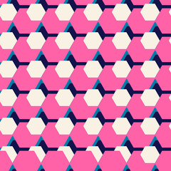 Colorful abstract mosaic seamless pattern with hexagon, geometric shapes. Vector illustration. 