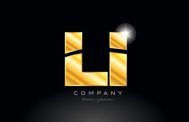 combination letter li l i gold golden alphabet metal logo icon design
