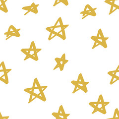 Cute colorful star seamless pattern on white. Funny festive background, wrapping paper. Vector illustration. 