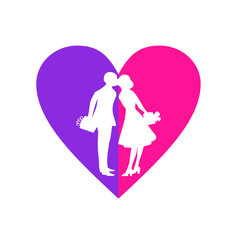 Couple in love of heart. Purple and pink flat design vector illustration.