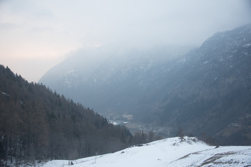 Fototapeta na wymiar View of the town Valtournenche , Aosta Valley, Italy .