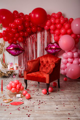 decor for Valentine's day.photo zone for Valentine's day.candy bar for birthday.photo zone with red balloons