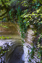Obraz premium Traces of the riverbed in the mountain river. Abkhazia. Georgia.