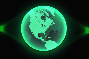 Green world map global hologram, vector