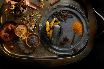 Spices on Old Tray 