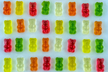 Colorful candy rubber bear on a white background.