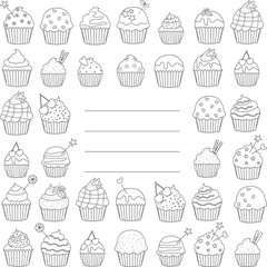 Vector illustration of black and white greeting card or cupcakes cover