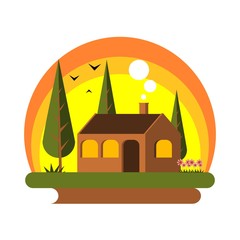 house in the village, flat design