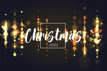 Naklejka premium Bokeh sparkle Christmas 2020 background. Glitter lights luxury glamor background. Abstract defocused circular party magic christmas lights. New year glamorous elegant, shiny background. EPS 10.