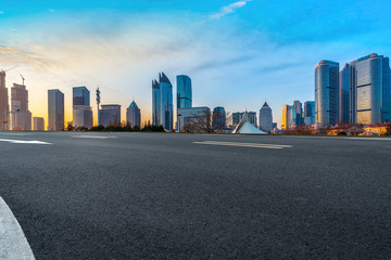 Obraz premium Highway Road and Skyline of Modern Urban Architecture in Qingdao..