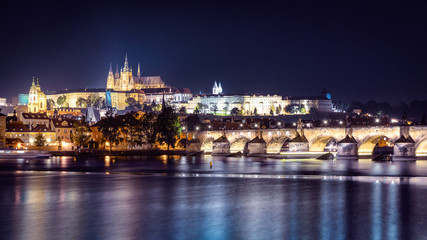Fototapeta na wymiar Charles Bridge Vltava River night Czechoslovakia