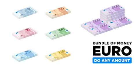 Euro money isometric and minimalistic bundle of Europe, paper money - vector one size