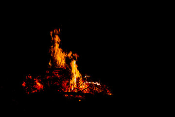 Forest fire silhouette Black background light