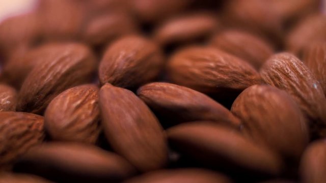 A very close-up of peeled almonds. Macro