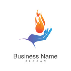 hand and fire logo design template