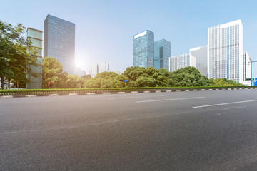 Highway Road and Skyline of Modern Urban Architecture in Hangzhou..