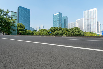 Highway Road and Skyline of Modern Urban Architecture in Hangzhou..