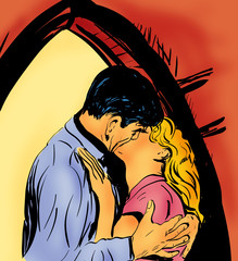 pop art vintage couple amour un homme qui embrasse une femme - 248391875