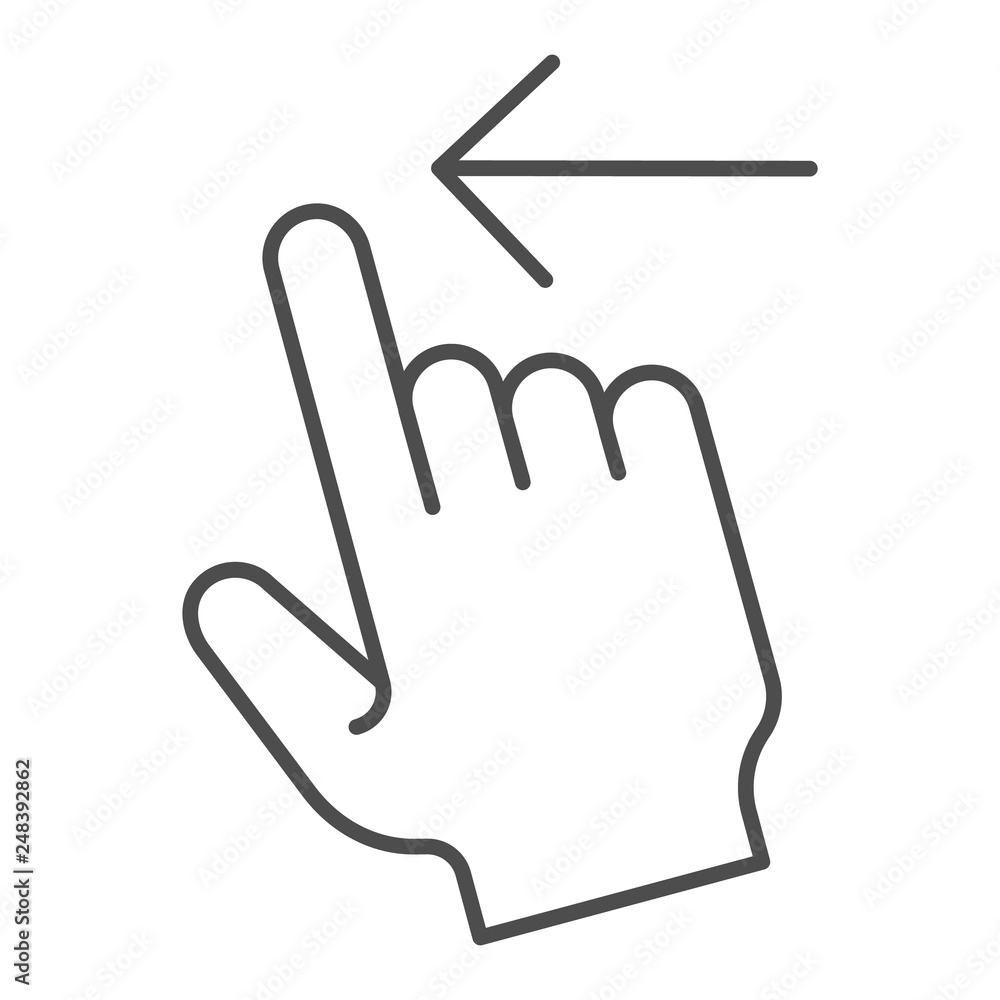 Poster swipe left thin line icon. flick left vector illustration isolated on white. gesture outline style d