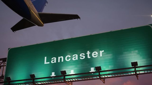 Airplane Take off Lancaster during a wonderful sunset