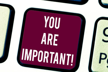 Conceptual hand writing showing You Are Important. Business photo text means that you care about something or demonstrating alot Keyboard key Intention to create computer message idea